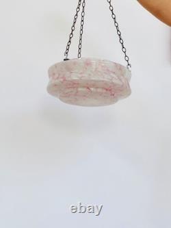 Vintage Art Deco Flycatcher Pink Marbled Glass Ceiling Light Shade With Chains