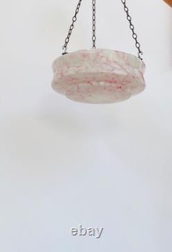 Vintage Art Deco Flycatcher Pink Marbled Glass Ceiling Light Shade With Chains