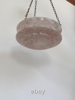 Vintage Art Deco Flycatcher Pink Marbled Glass Ceiling Light Shade With Chains