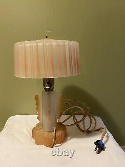 Vintage Art Deco Frosted Pink Frosted Boudoir Lamp, Pre-Owned