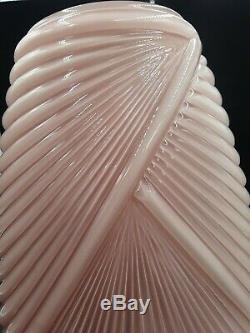 Vintage Art Deco Light Pink Colored Ribbed Pleated Glass Vase Large 12.75 tall