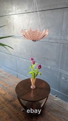 Vintage Art Deco Odeon Pendant Clam Shell Pink Frosted Glass Chrome Light Shade