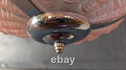 Vintage Art Deco Odeon Pendant Clam Shell Pink Frosted Glass Chrome Light Shade