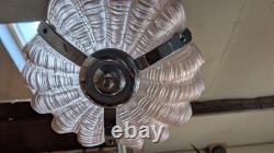 Vintage Art Deco Odeon Pendant Clam Shell Pink Frosted Glass Chrome Light Shade