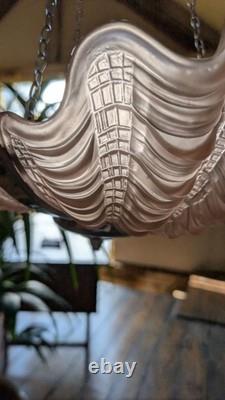 Vintage Art Deco Odeon Pendant Clam Shell Pink Frosted Glass Chrome Light Shade