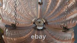 Vintage Art Deco Odeon Pendant Clam Shell Pink Frosted Glass Chrome Light Shade