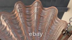 Vintage Art Deco Odeon Pendant Clam Shell Pink Frosted Glass Chrome Light Shade