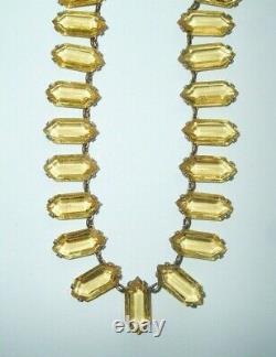 Vintage Art Deco Open Back Citrine Yellow Glass Paste Riviere Necklace
