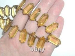 Vintage Art Deco Open Back Citrine Yellow Glass Paste Riviere Necklace