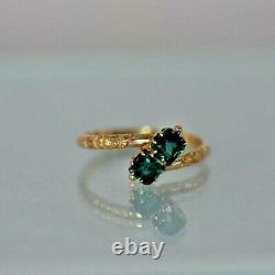 Vintage Art Deco SOLID 14k ROSE GOLD Ladies Ring, 2 Lab Created Square Emeralds