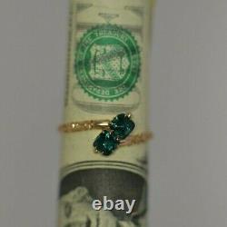 Vintage Art Deco SOLID 14k ROSE GOLD Ladies Ring, 2 Lab Created Square Emeralds