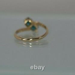 Vintage Art Deco SOLID 14k ROSE GOLD Ladies Ring, 2 Lab Created Square Emeralds