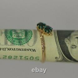 Vintage Art Deco SOLID 14k ROSE GOLD Ladies Ring, 2 Lab Created Square Emeralds