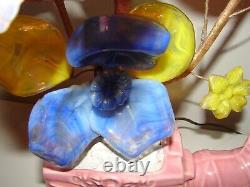 Vintage Art Deco Slag Glass Flower and Leaves Table TV Lamp Horse and Cart