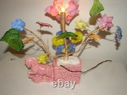 Vintage Art Deco Slag Glass Flower and Leaves Table TV Lamp Horse and Cart
