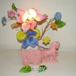 Vintage Art Deco Slag Glass Flower and Leaves Table TV Lamp Horse and Cart