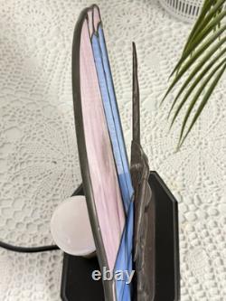 Vintage Art Deco Style Leaded Glass Lamp Dancing Lady Figure Pink Blue