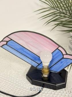Vintage Art Deco Style Leaded Glass Lamp Dancing Lady Figure Pink Blue