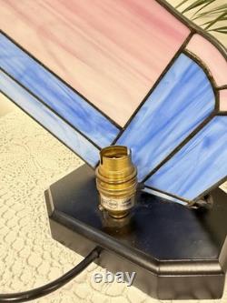 Vintage Art Deco Style Leaded Glass Lamp Dancing Lady Figure Pink Blue