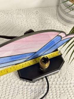 Vintage Art Deco Style Leaded Glass Lamp Dancing Lady Figure Pink Blue