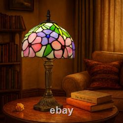 Vintage, Art Deco, Tiffany Stained Glass, Table Lamp, Pink/Purple, Floral, 8inch