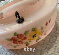 Vintage Art Deco glass Fly Catcher light shade pendent light Pink With Flowers