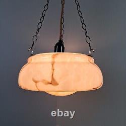 Vintage Art Deco light shade pink glass marble bowl hanging ceiling pendant UFO