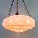 Vintage Art Deco light shade pink glass marble bowl hanging ceiling pendant UFO