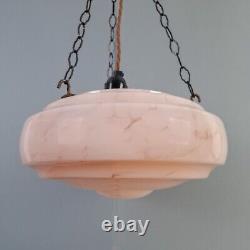 Vintage Art Deco light shade pink glass marble bowl hanging ceiling pendant UFO