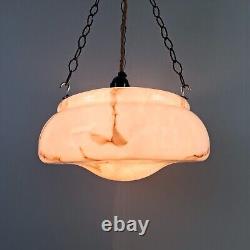 Vintage Art Deco light shade pink glass marble bowl hanging ceiling pendant UFO