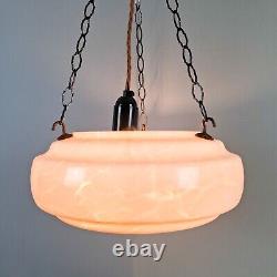 Vintage Art Deco light shade pink glass marble bowl hanging ceiling pendant UFO