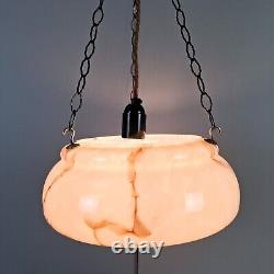 Vintage Art Deco light shade pink glass marble bowl hanging ceiling pendant UFO
