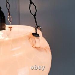 Vintage Art Deco light shade pink glass marble bowl hanging ceiling pendant UFO