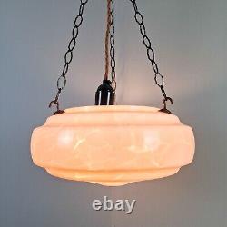 Vintage Art Deco light shade pink glass marble bowl hanging ceiling pendant UFO