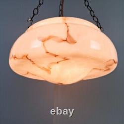 Vintage Art Deco light shade pink glass marble bowl hanging ceiling pendant UFO