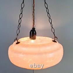 Vintage Art Deco light shade pink glass marble bowl hanging ceiling pendant UFO