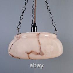 Vintage Art Deco light shade pink glass marble bowl hanging ceiling pendant UFO