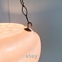 Vintage Art Deco light shade pink glass marble bowl hanging ceiling pendant UFO