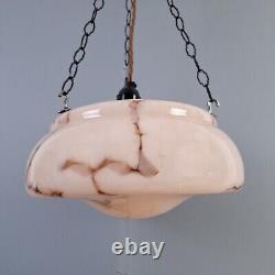 Vintage Art Deco light shade pink glass marble bowl hanging ceiling pendant UFO