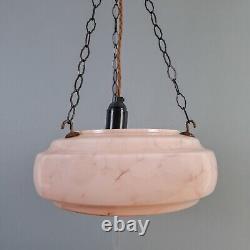 Vintage Art Deco light shade pink glass marble bowl hanging ceiling pendant UFO