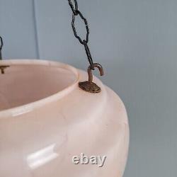 Vintage Art Deco light shade pink glass marble bowl hanging ceiling pendant UFO