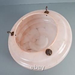 Vintage Art Deco light shade pink glass marble bowl hanging ceiling pendant UFO