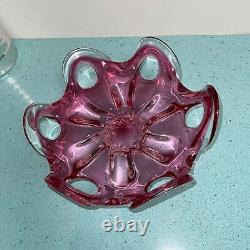 Vintage Art Glass Centerpiece Bowl Pink Cranberry Mid Century Modern Free Form