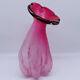 Vintage Art Glass Hand Blown Bullicante Pink Flower Top Two Tone Vase 11T 5.5W