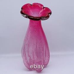 Vintage Art Glass Hand Blown Bullicante Pink Flower Top Two Tone Vase 11T 5.5W