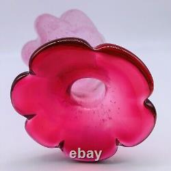 Vintage Art Glass Hand Blown Bullicante Pink Flower Top Two Tone Vase 11T 5.5W