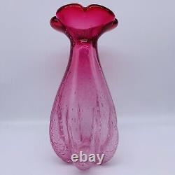 Vintage Art Glass Hand Blown Bullicante Pink Flower Top Two Tone Vase 11T 5.5W