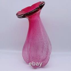 Vintage Art Glass Hand Blown Bullicante Pink Flower Top Two Tone Vase 11T 5.5W