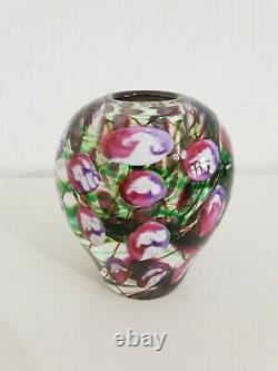 Vintage Art Glass Paperweight Vase Heavy 12.5cm Pink, Floral Pattern Beautiful