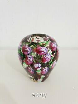 Vintage Art Glass Paperweight Vase Heavy 12.5cm Pink, Floral Pattern Beautiful